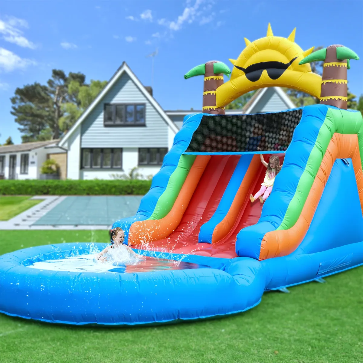 Château gonflable avec toboggan, 7 m