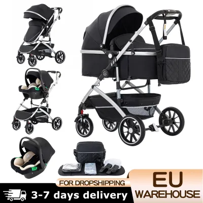 Poussette 3 en 1 pliable à dossier haut