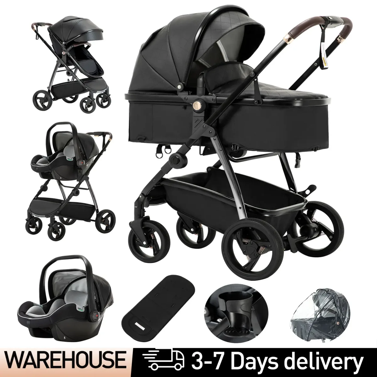 Poussette 3 en 1 pliable pour bébé